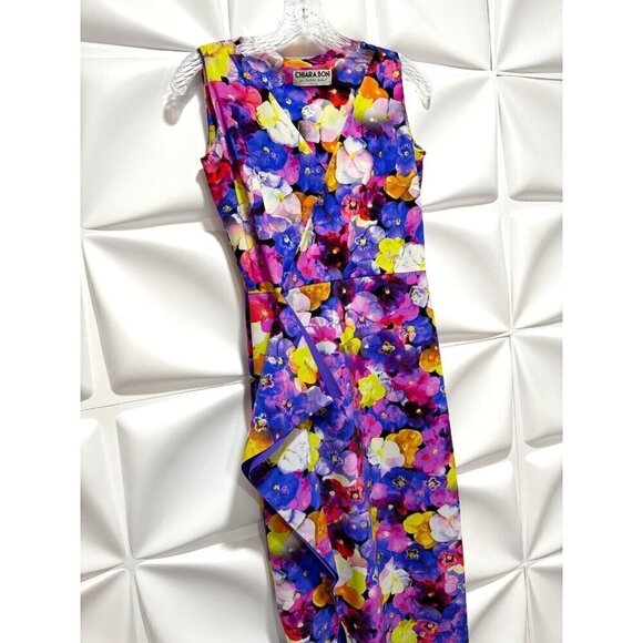 Chiara Boni La Petite Robe 44 Sz 8 Sheath Ruffle Midi Floral Dress ITALY - Picture 6 of 11